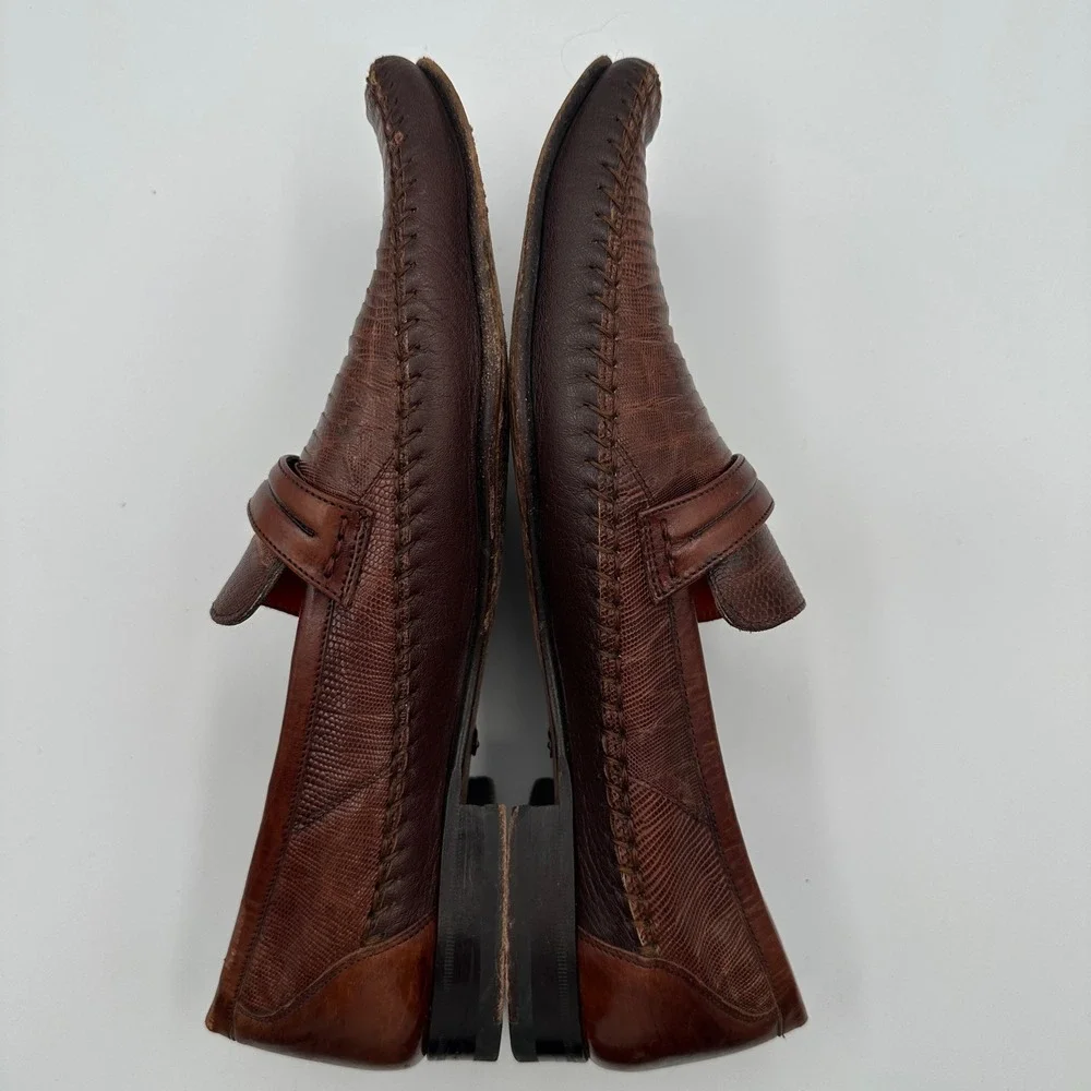 Mezlan Genuine Lizard Skin Loafers Men 10.5 Brown Dress Shoes Luxury Spain Made